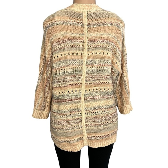 Chicos Open Front Knit Cream and Pink Cardigan - Picture 6 of 8